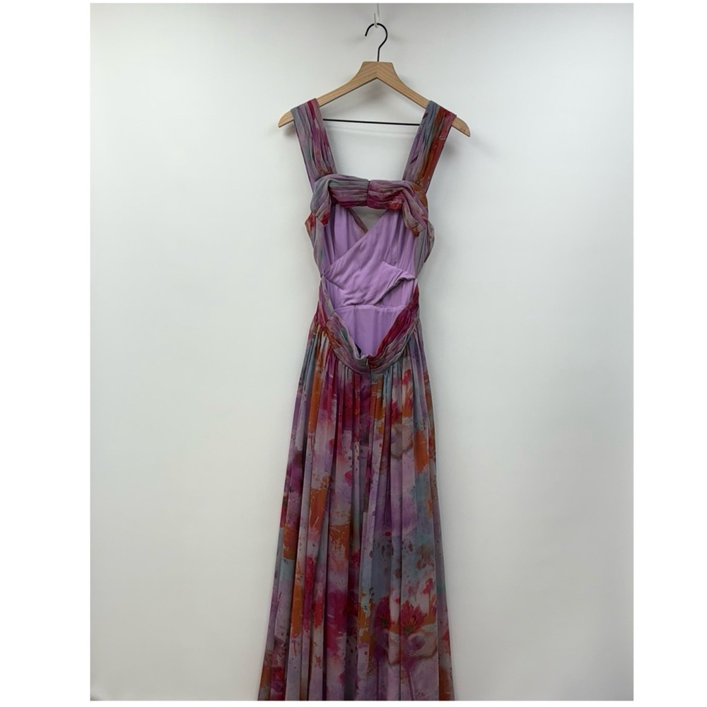 Fame & Partners Watercolor Floral Ombre Pleated A-Line Maxi Dress Purple 6 - Picture 4 of 7